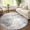 Boho Modern Round Area Rug Gray Distressed Abstract Circle Floor Carpet for Living Room Decor Neutral Concrete Washable Polyeste