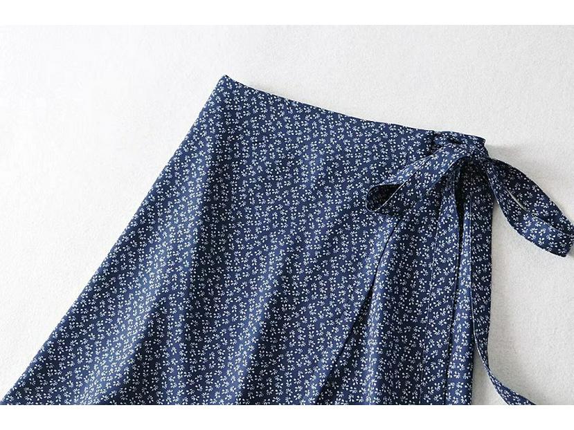 YPFF Floral Print High Waist Midi Wrap Skirt - European & American Style Women's Summer Tie-Up Skirt.