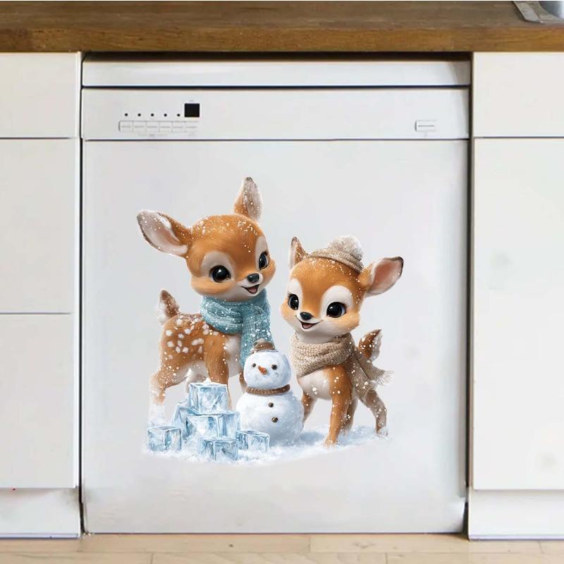 Christmas Cartoon Deer Snowman Fully Transparent Double-sided Visible Glass Home Decoration Stickers