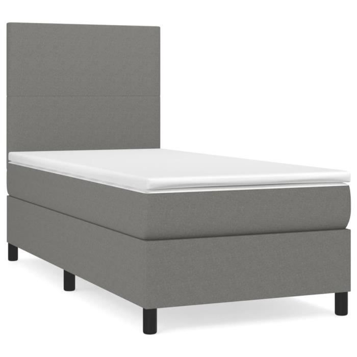 3141594 vidaXL Lit à sommier tapissier avec matelas Gris foncé 100x200cm Tissu