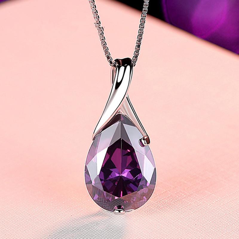 Buyee 925 Silver Female Stone Pendant Chain Natural Amethyst Necklace for Women Fashion Party Fine Jewelry Chain Gift