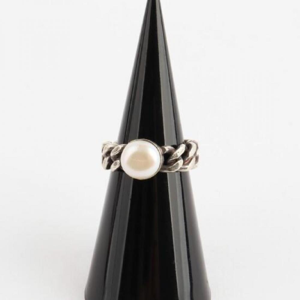 New Arrivals Open Run Pearl Chain Twist Vintage Bold Ring Silver