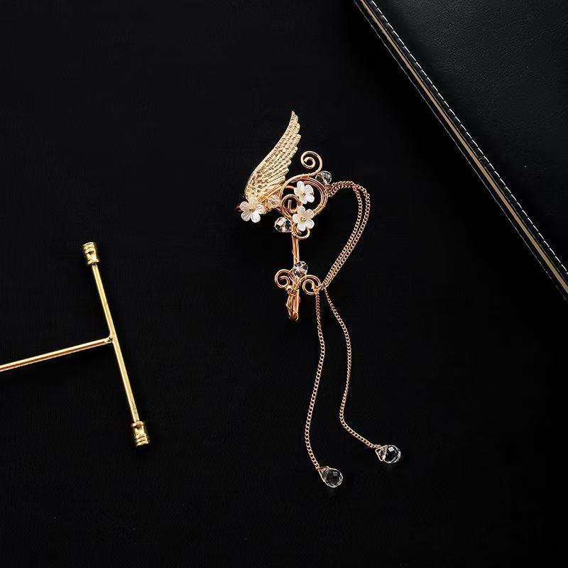 Left Ear Right Ear Sweet Alloy Elf Ear Clip Elf Ear Crystal Long Tassel Earrings Charm No Piercing Wings Ear Cuff Girls