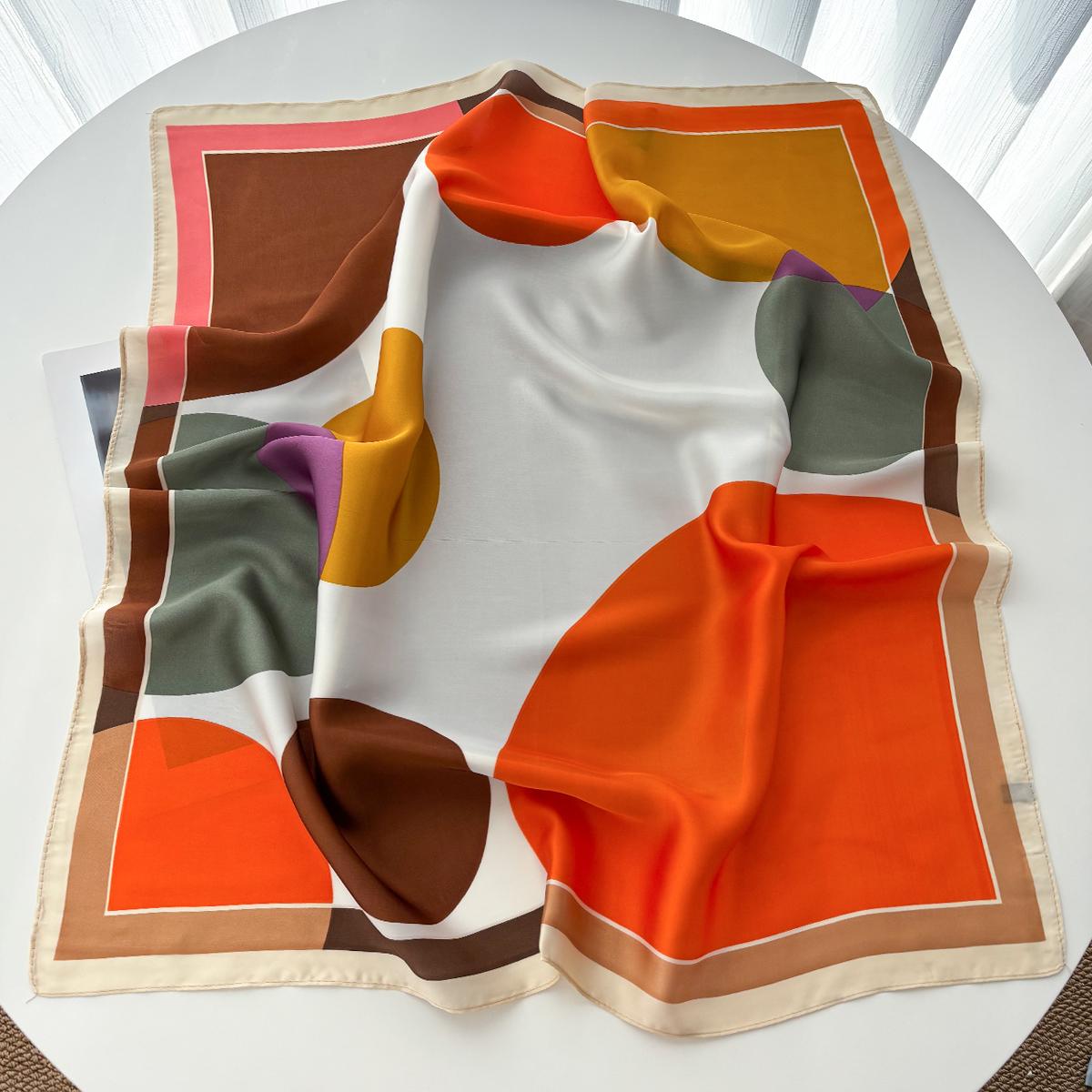

Luxury Colorful Silk Square Scarf For Women Print Neck Shawl Warps Elegant Neckerchief Bandanas Hijab Soft Stain Ladies Scarf