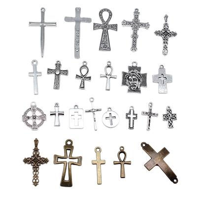 10pcs Charms Cross Antique Bronze Silver Color Pendants DIY Crafts Making Findings