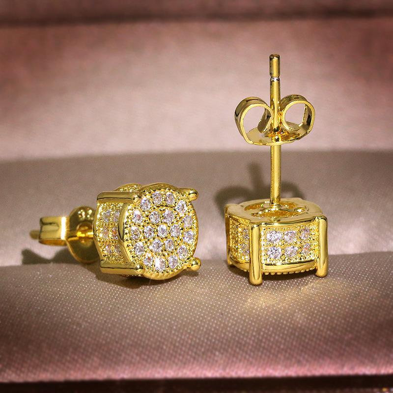 Popular White K Round Zircon Inlaid Stud Earrings Women, Full Diamond Earrings Temperament Versatile Ear Jewelry