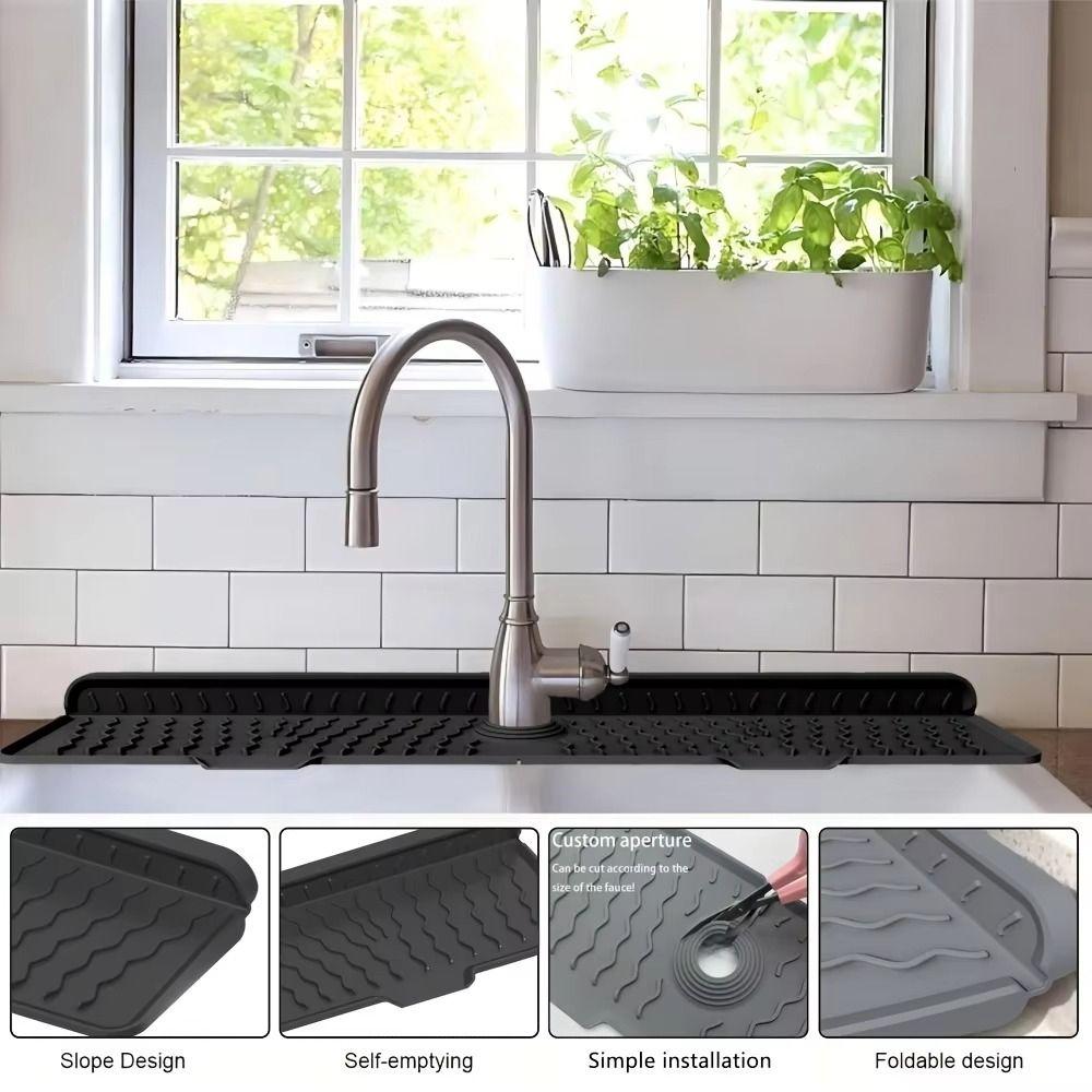 Rectangular Silicone Faucet Mat Non-Slip Sink Splash Guard Water Drip Catcher Tray Countertop