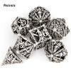 7 Pcs Silver Hand Skull Head Metal Dice Hollow Metal Polyhedral Dice Set Suitable for Role-Playing RPG  Board Game Card Game