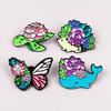 Butterfly & Hedgehog Cartoon Brooch with Fresh Flower Design - Metal Badge for Clothing & Backpacks