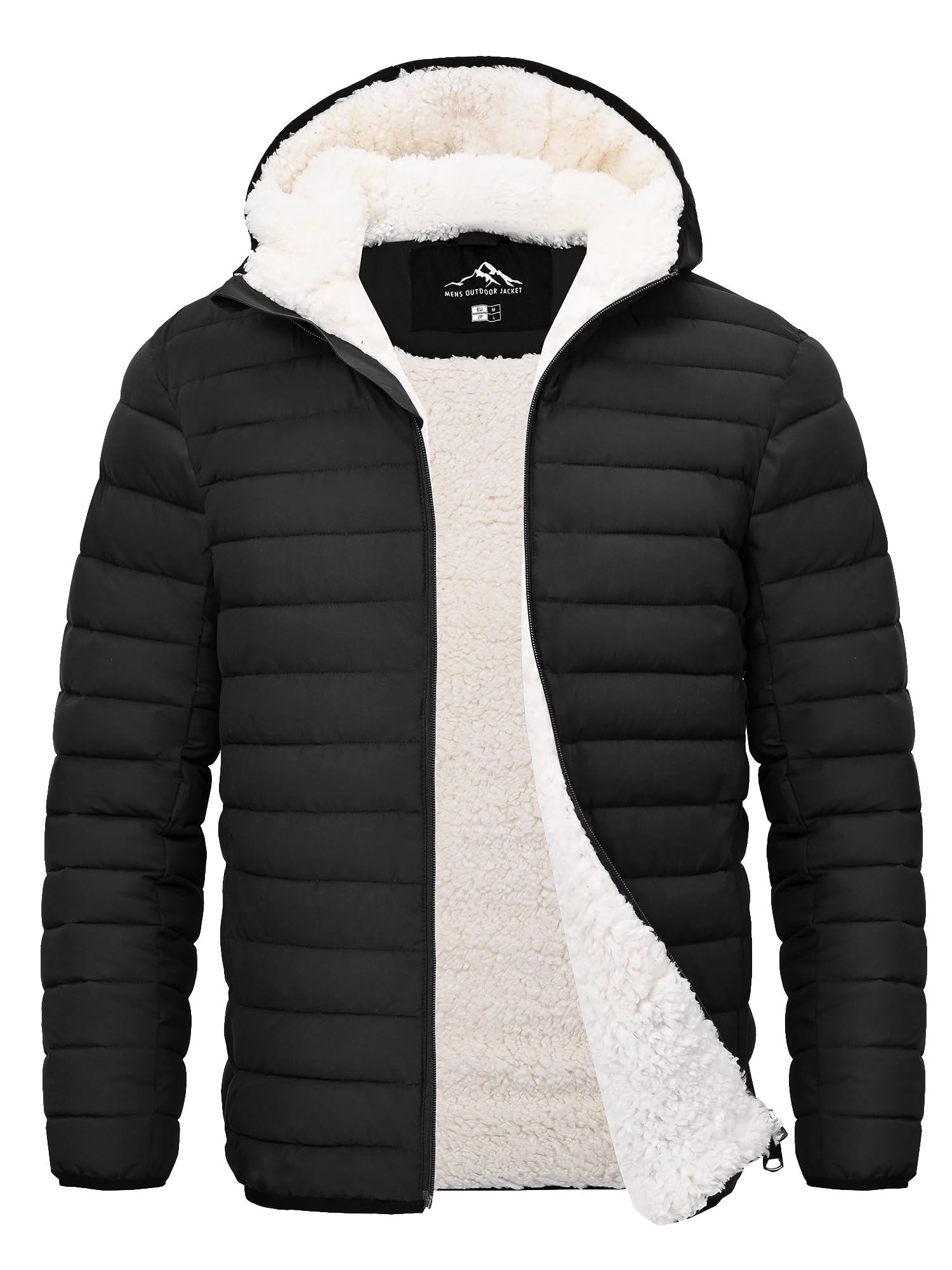 

Padded Outdoor Solid Fleece Stand Hiking [Peakwell] Men s Jacket, Thick, Warm, Outerwear, Color, Lined, Collar, Jumper, Camping, Winter, Workwear, чорний