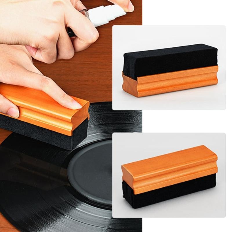 Ultra-Soft Vinyl Record Brush Anti-Static Vinyl Record Cleaner Wood Handle Perfectly Flat Velvet Brush Dust Remover