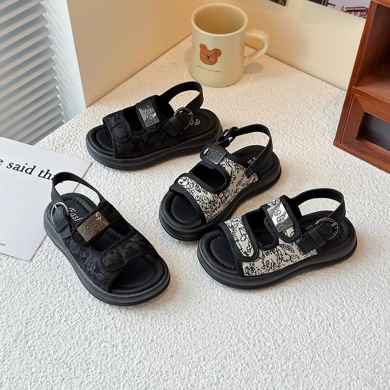Boys' Casual Beach Shoes with Hook & Loop Strap 2025 New Trend Fashionable Open Toes Medium Big Kids Sandals Soft Anti-skid Chic