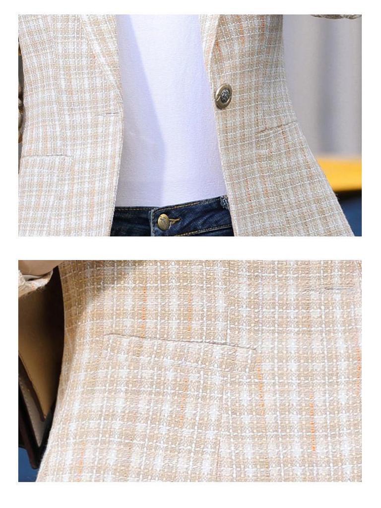 2025 Spring Korean Style Plaid Short Suit Jacket for Women - Slimming, Petite, Casual, Trendy