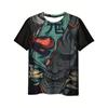Japanese Samurai Mask Print Men's T-Shirt Short Sleeve Crew Neck Casual Streetwear Graphic Tee For Anime Fans And Tattoo Lovers