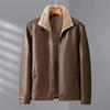 Herren-Fleece-gefütterter dicker Ledermantel, PU-Lederjacke, Herbst- und Winter-Reißverschluss-Pelzmantel