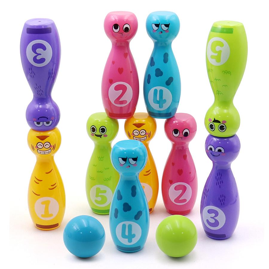 

Children s bowling toys cartoon fun expression gift box packaging suitable for indoor and outdoor party games 10 bottles 2 balls