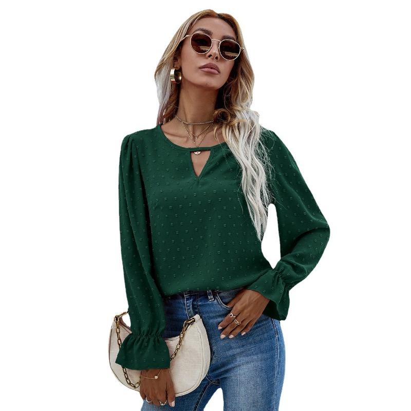 

Ранневесенний пуловер с круглым вырезом и длинными рукавами в горошек, женская рубашка для通勤 XL