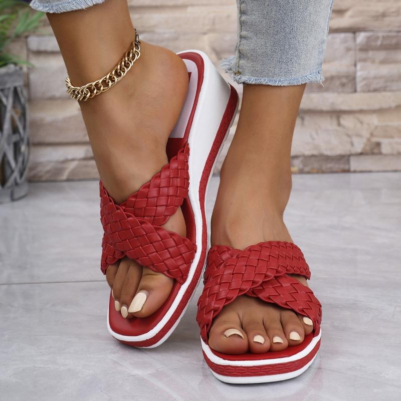 Women's Woven Strap Wedge Sandals, Open Toe Summer Shoes, Plus Size Casual Footwear