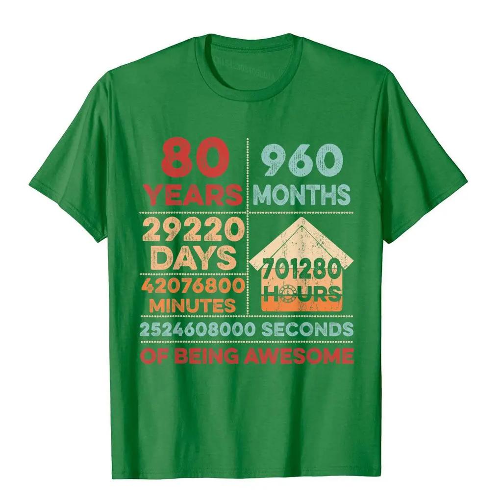 Regali Vintage per l'80° Compleanno 80 Anni 960 Mesi T-Shirt Camicia Cotone Uomo Magliette Uniche All'Ingrosso