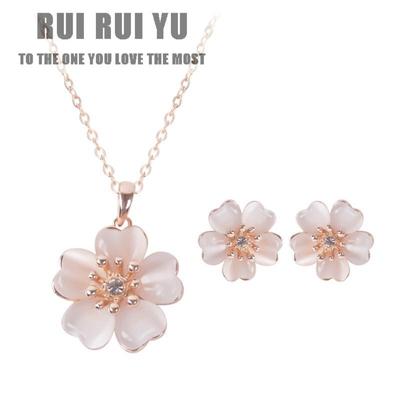 RUI RUI YU Set di Collana 2 Pezzi/set Collana in Lega con Opale e Fiore + Orecchini