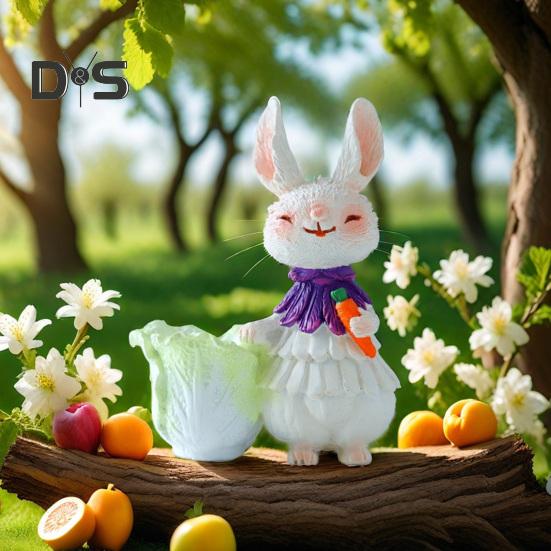 Easter Bunny Figurine Resin Cartoon Rabbit Statue Animal Sculpture Home Office Indoor Outdoor Garden Decoration Ornament