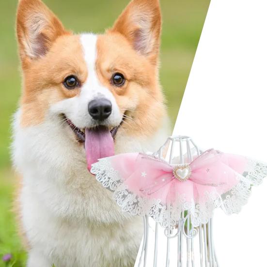 Cat Lace Collar Faux Pearl Decoration Soft Comfortable Pet Cat Dog Bowknot Saliva Towel Daily Collocation