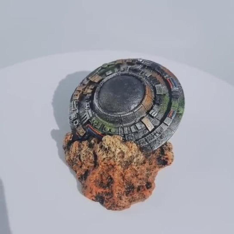 Sunken Spaceship Aquarium Decorations UFO Ornaments Resin Material Betta Hideout for Small Medium Fish for Tank