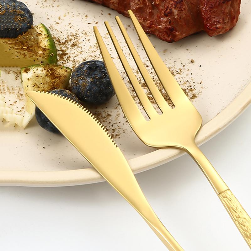 30pcs Gold hammered cutlery set, stainless steel steak cutlery, coffee spoon, teaspoon cutlery, dishwasher safe, beautiful