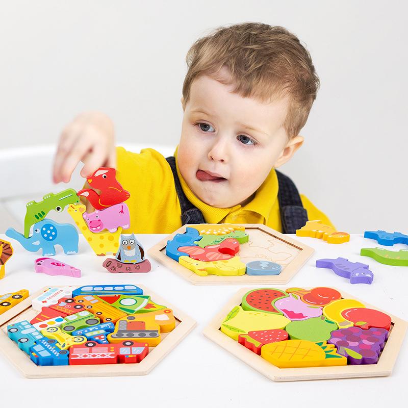 Wooden Jigsaw Puzzle Kids Toy Cartoon Dinosaur Animal Wood Puzzles Game Baby Montessori Educational Toys For Children