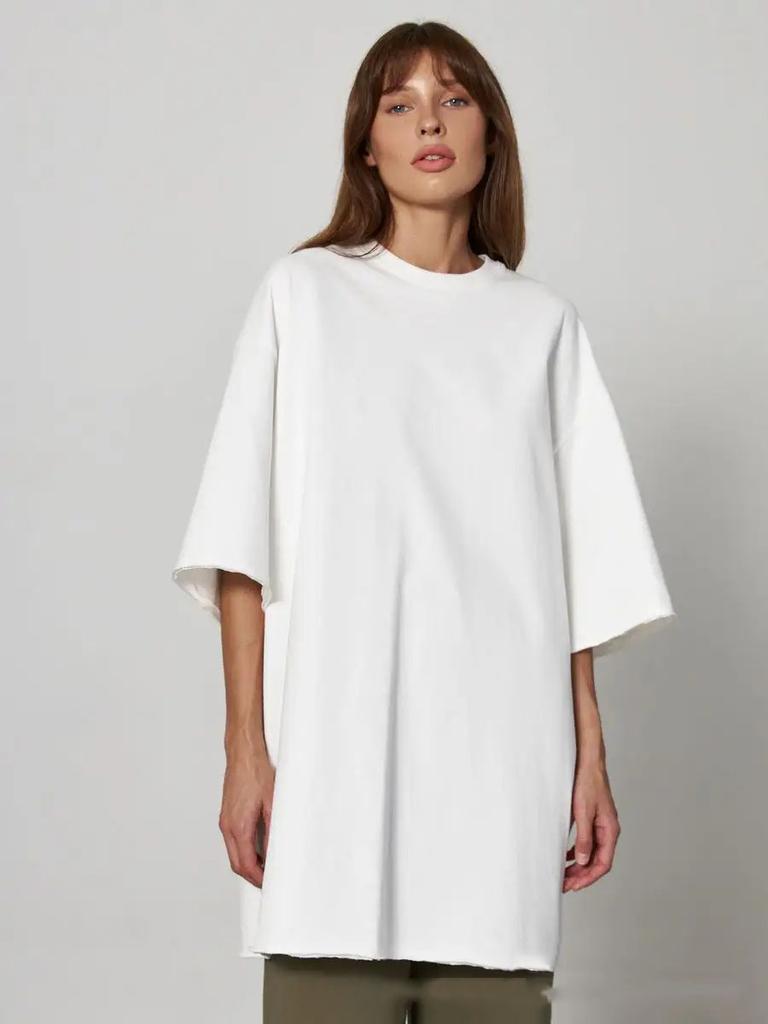 2025 Spring And Summer Cotton T-shirt Solid Colour Short-sleeved Female Loose Large Version Youthful Woman Clothes