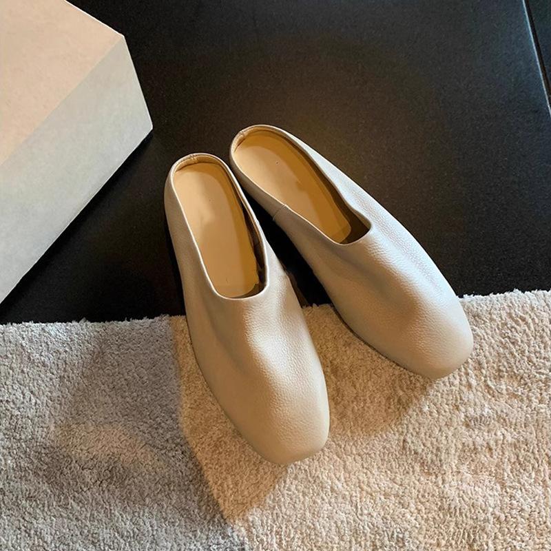 

Новый стиль мягкие восковые легко носить туфли баотоу один шаг мюли полушлепанцы женская уличная обувь на плоской подошве 40 покинуть белый