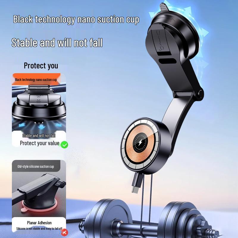 Einziehbarer magnetischer kabelloser Autoladegerät und Handyhalter für MagSafe und Apple Schnellladung