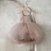 Korean Style Princess Birthday Romper: Solid Color Puffy Skirt with Mesh Straps for Baby Girls and Infants.