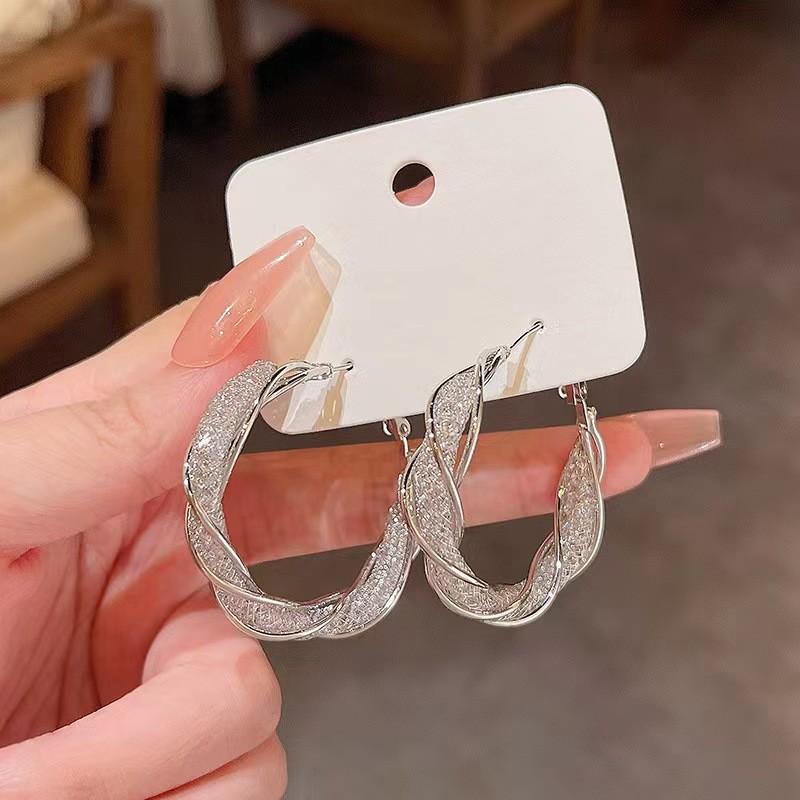 Premium Light Luxury Circle Earrings Metal Super Flash Earrings Niche Design Cold Wind Earrings Women