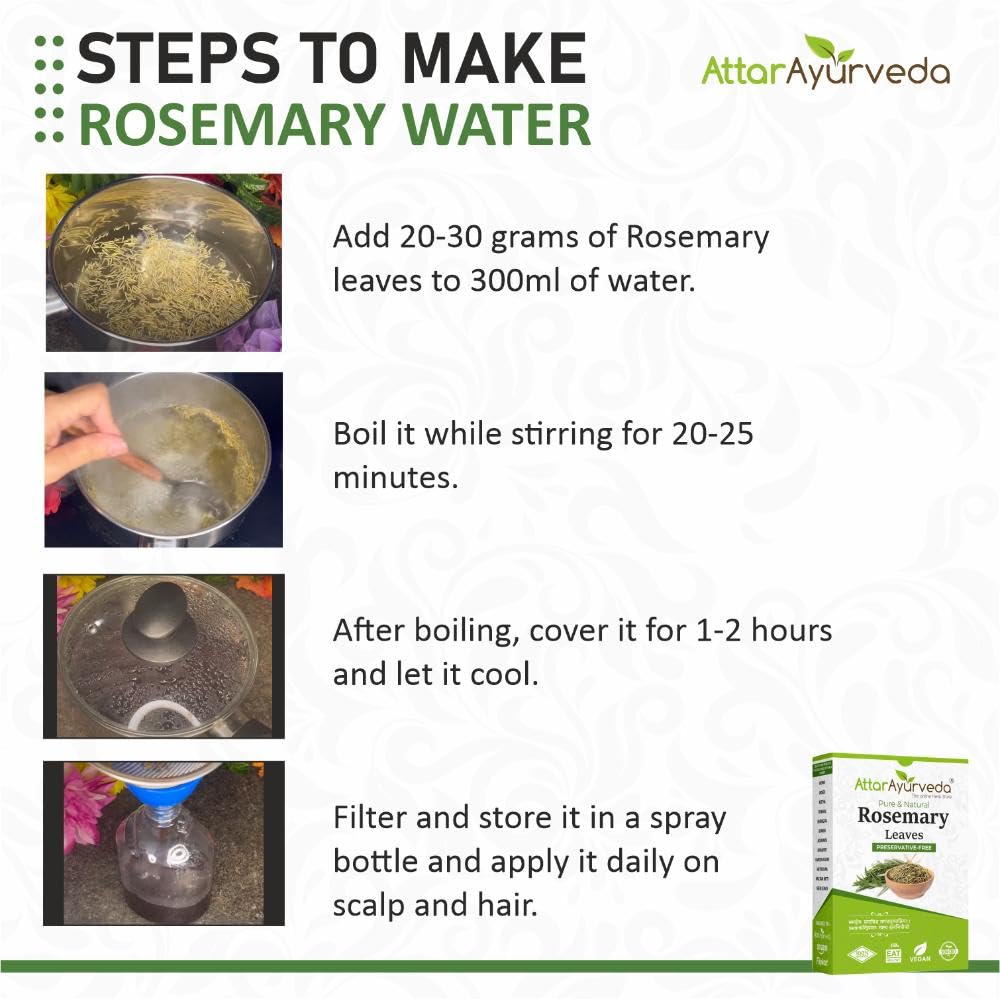 Attar Ayurveda Natural Rosemary Leaves 100 g for Hair Growth, Hair Water & Oil Preparation Dried Herbal Leaves Pure