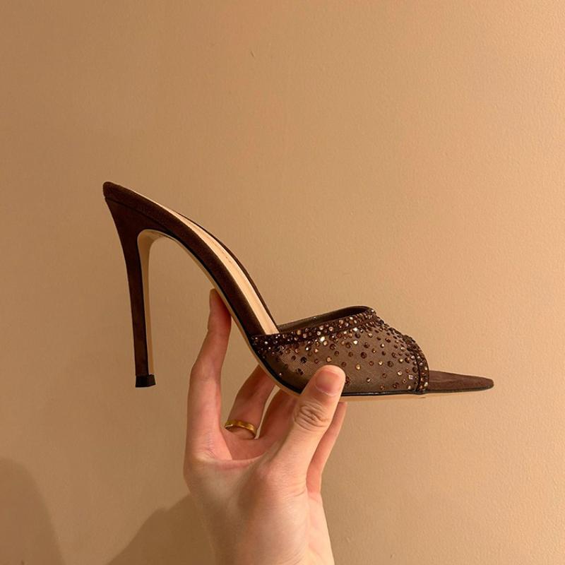 

Fashion Net Red Sandal Women Summer Outside To Wear 2025 New Stiletto Pointed Toe Beautiful High Heels with Open Toe Slippers 34 чёрный