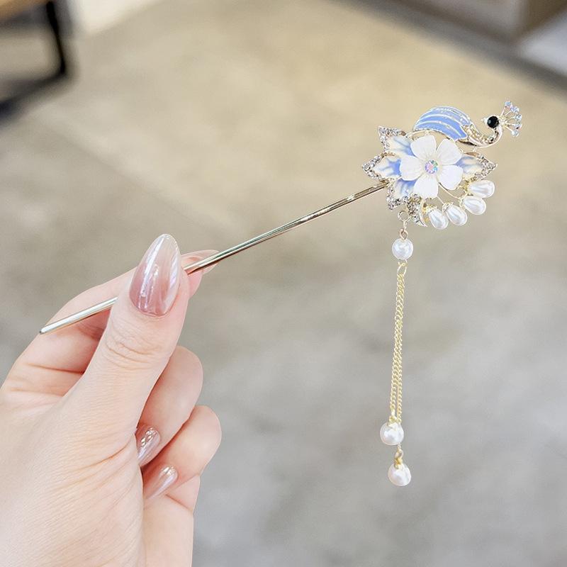 Fermacapelli Vintage con Nappa e Perle a Forma di Farfalla per Qipao e Hanfu