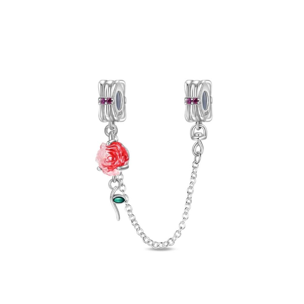 European Copper Original Rose Leaf Safety Chain Charm Beads Diy Gift Fit Original Pand Bracelet For Women