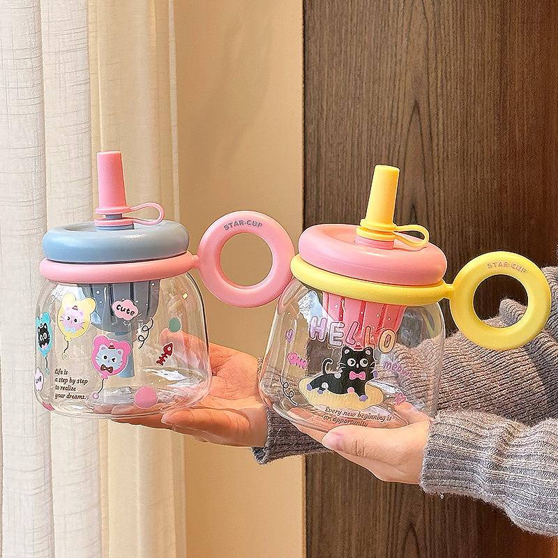 Cute water cup girl high value summer student large capacity with straw big belly cup tea separation plastic cup