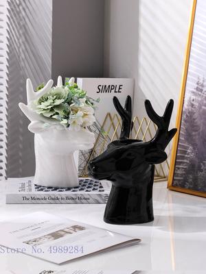 Vaso Ceramica Creativo Testa di Cervo Alce Testa di Animale Simulazione Animale Artigianato Ceramico Composizione Floreale Vaso Fiori Decorazione Casa
