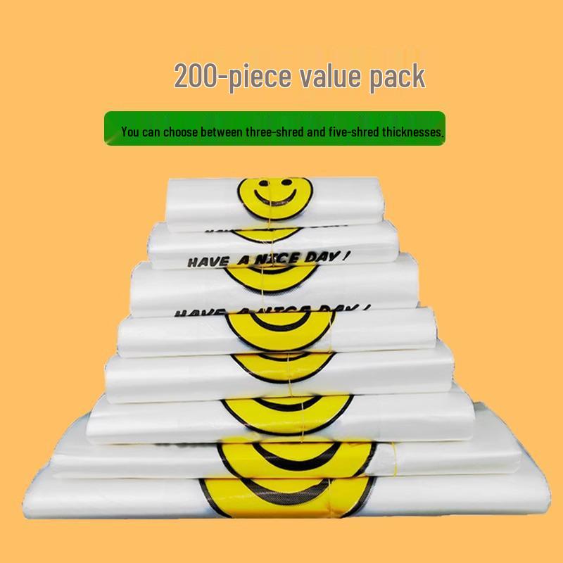Smiley Face Transparent Plastic Takeaway Bag - Thick, Convenient Handbag for Food and Shopping