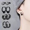 4 Pairs Mens Black Round Disc Huggie Hoop Stud Earrings Stainless Steel Faux Gauges Ear Tunnel Piercing Hypoallergenic Jewelry