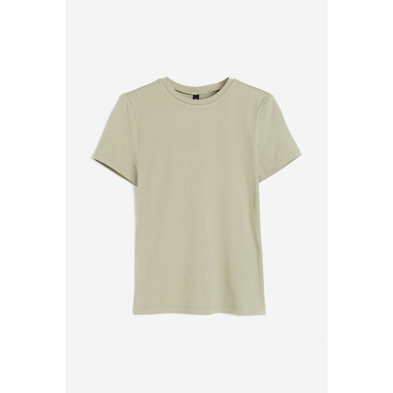 

HM Women s T-shirt Autumn High Elastic Fashion Casual and Comfortable Soft Slim Short-Sleeved Tops 1162812 Light khaki green XXS