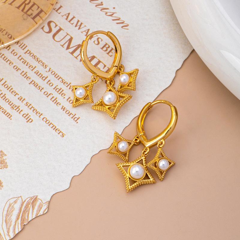 New light luxury geometric star pearl love ear buckle fashion personality niche design high-end earrings earrings