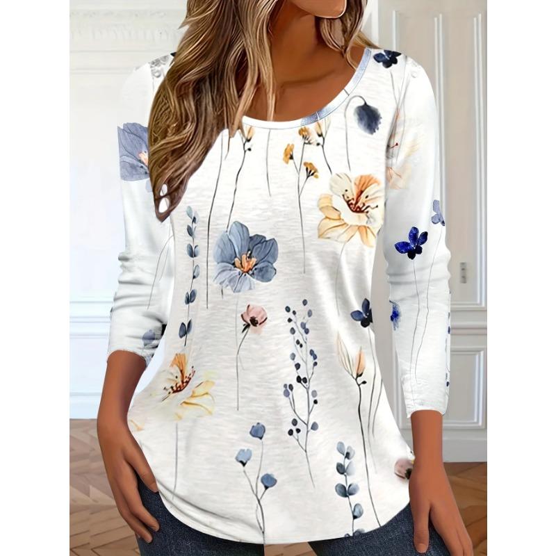 Floral 3D Print O-Neck Long Sleeve T-Shirts Fashion Pattern Women Clothing Casual Clothes Harajuku Female Clothing