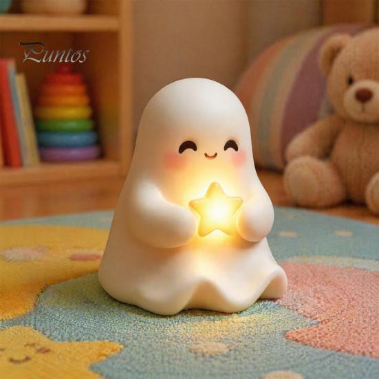 Festive Ghost Glow Lamp Halloween Cute Light Up Decoration, Small Statue Night Light, Gifts for Lovers Resin Table Decoration Indoor, Kitchen