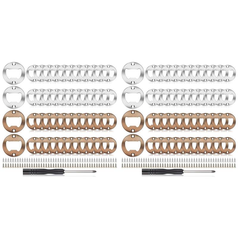 AB34-80Sets Beer Bottle Opener Inserts Kits Round DIY Bottle Opener Hardware Kit With Screws Screwdriver For Bottle Opener