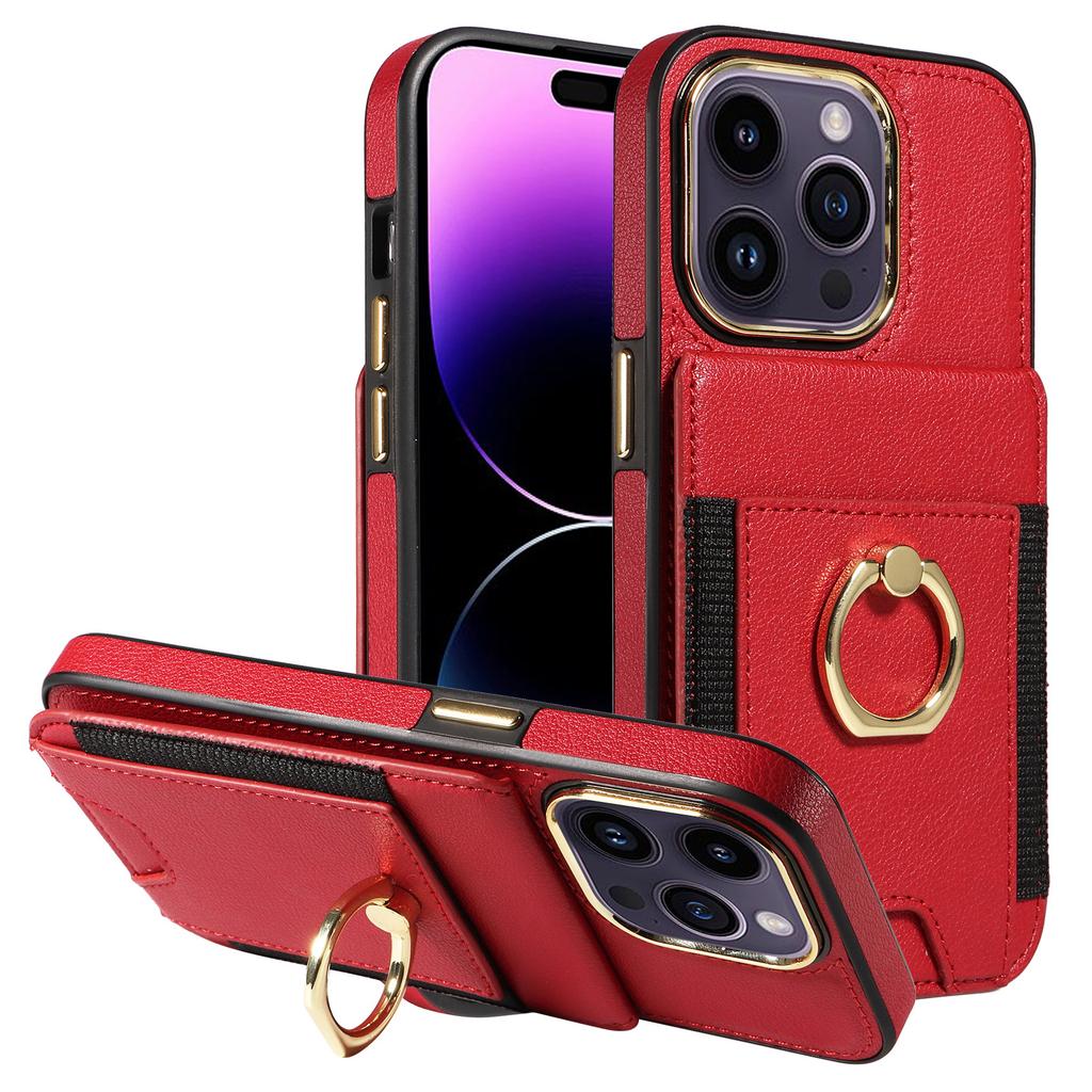 For iPhone 15 PU Leather+TPU Phone Case Card Slots RFID Blocking Kickstand Cover