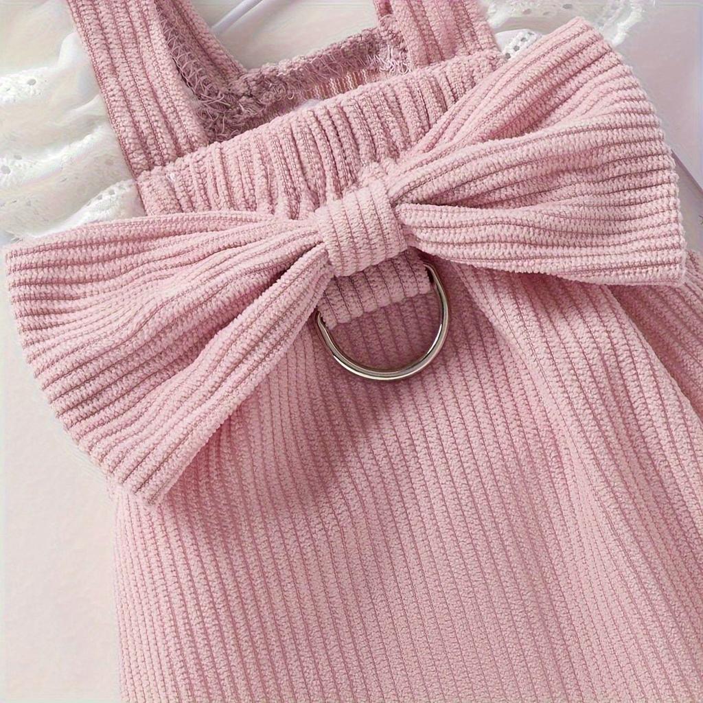 Kitty & Puppy Print Autumn/Winter Sweeheart Ruffled Cap Sleeve Corduroy Princess Dress With Leash Clasp
