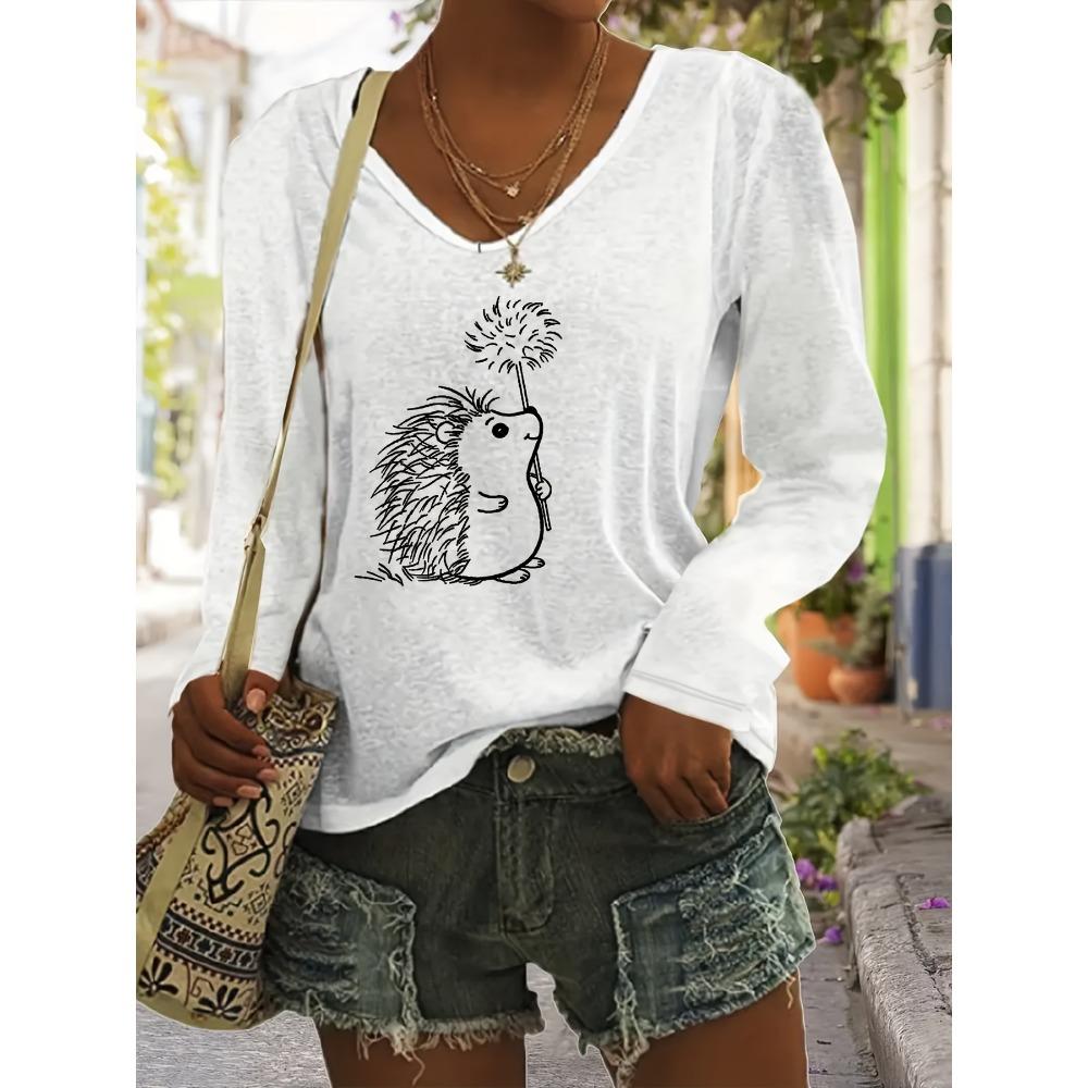 European and American women's large-size fashion casual V-neck long-sleeved bottom T-shirt